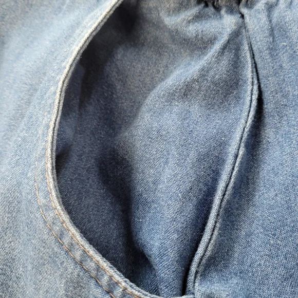 Vintage Koret City Blues Size 12 Maxi Skirt Blue Denim Pockets Elastic Waist - Picture 11 of 14